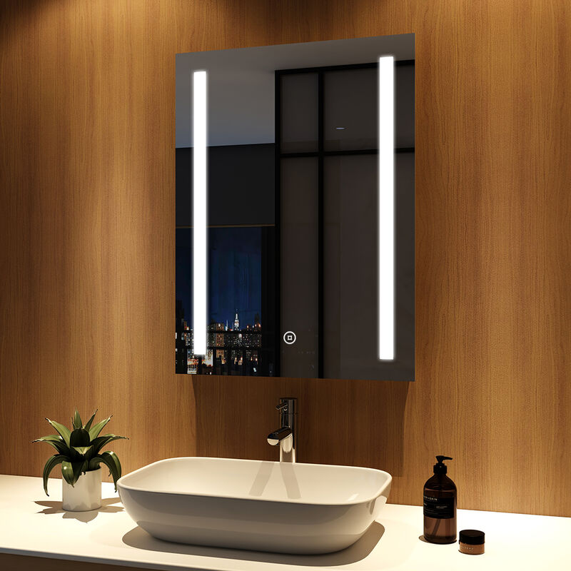 Miroir de Salle de Bain avec éclairage 80x60cm led Miroir avec anti-buée et Commutateur Tactile, blanc froid - Meykoers