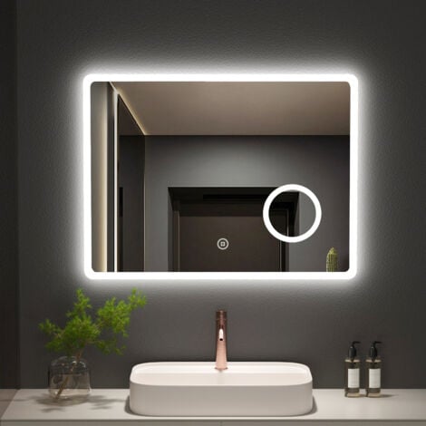 MIQU Miroir Salle de Bain LED 80x60cm/600x800mm avec éclairage