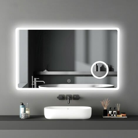 Meykoers Miroir de salle de bain avec éclairage et LED 3x Miroir Cosmétiques, 100x60cm Commutateur Tactile miroir mural