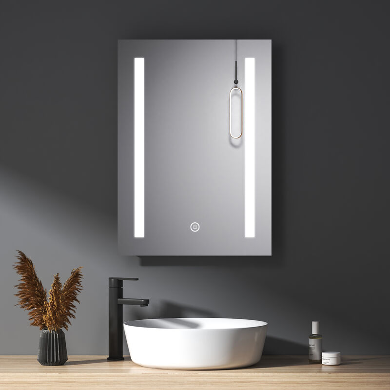 Miroir de Salle de Bain led 70x50cm anti-buée Miroir avec éclairage led et Commutateur Tactile, blanc froid - Meykoers