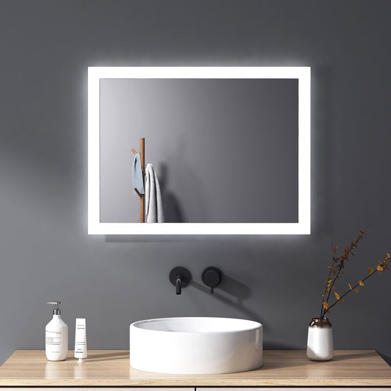 Miroir de salle de bain led 45x60cm anti-buée Mural Miroir 2couleurs led réglables avec Interrupteur Mécanique - Meykoers