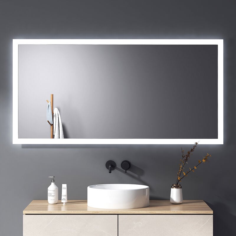Miroir de salle de bain led 120x60cm anti-buée Mural Miroir 2 couleurs led réglables avec Interrupteur Mécanique - Meykoers