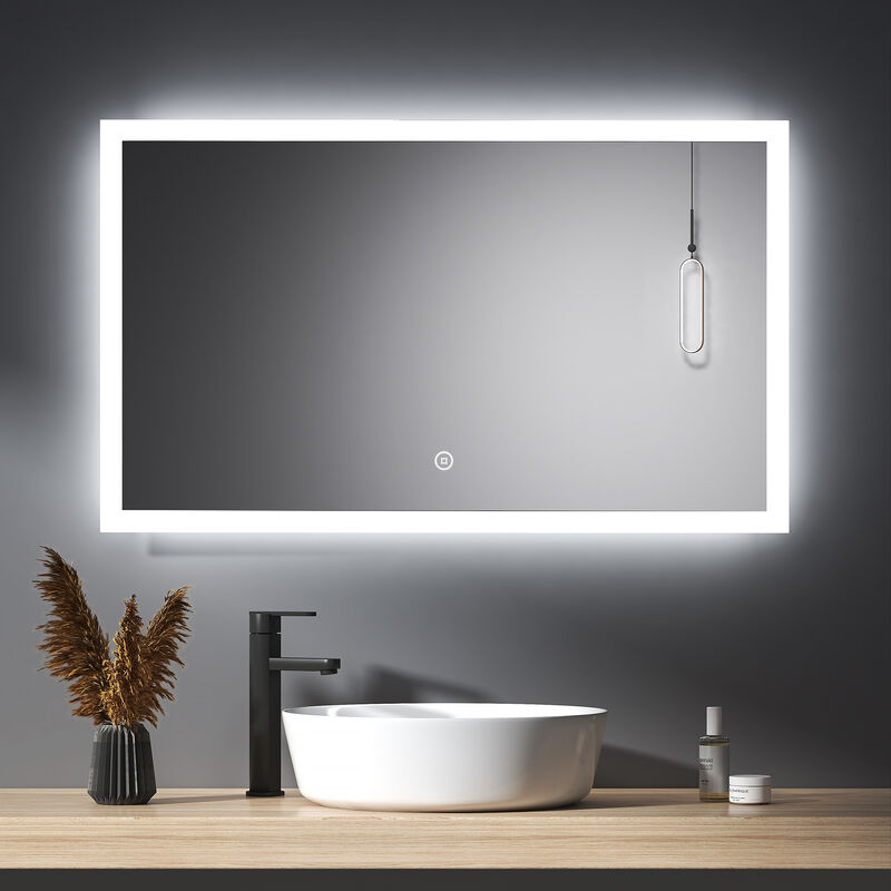 Miroir de salle de bain avec éclairage 100x60cm Gradable Miroir Muraux, Miroir led Mural avec Interrupteur Tactile - Meykoers