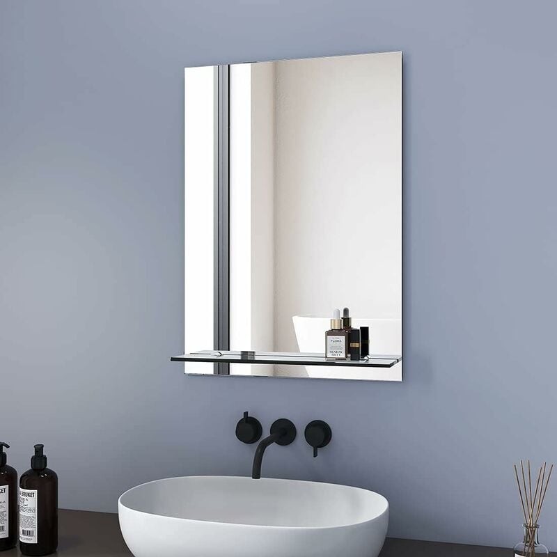Miroir de salle de bain 50x70 cm Miroir Mural avec Étagère en verre - Meykoers