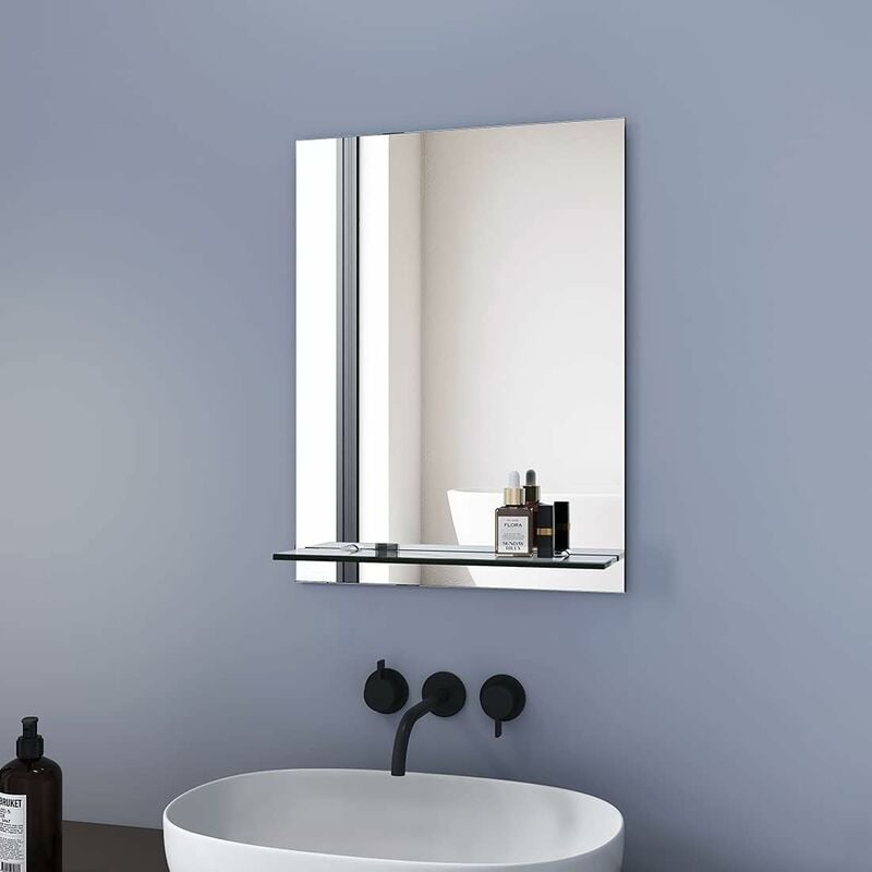 Meykoers - Miroir de salle de bain 45x60 cm Miroir Mural avec Étagère en verre