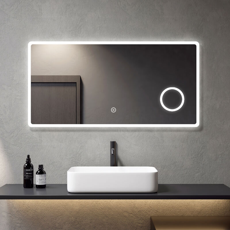 Meykoers - miroir lumineux de salle de bain 120x60cm avec Miroir Cosmétiques 3x, Interrupteur Tactile led Miroir