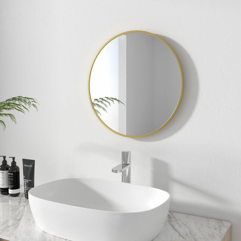 Miroir Mural Rond 50cm Miroir Simple de salle de bain aver bordure métallique dorée - Meykoers