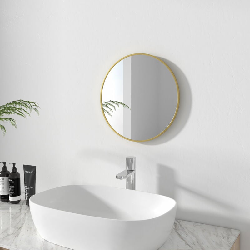 Miroir Mural Rond 40cm Miroir Simple de salle de bain aver bordure métallique dorée - Meykoers