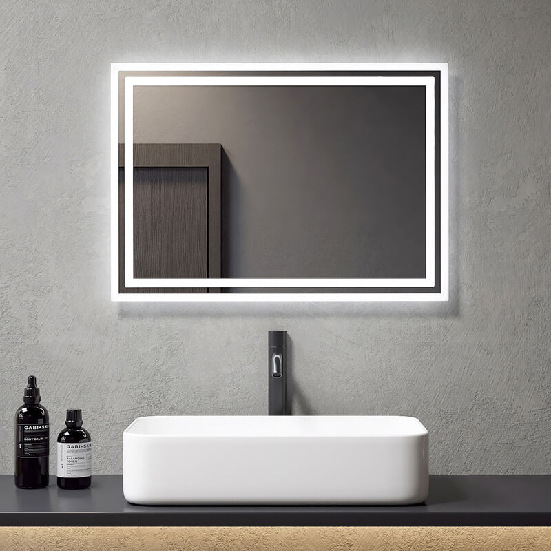 Miroir de Salle de Bain Lumineux 50X70cm Miroir led éclairage Interrupteur Mécanique - avec Anti-buée - Blanc froide/Blanc chaud - Meykoers