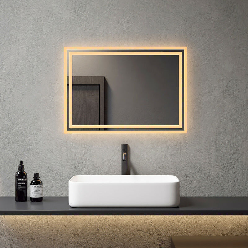 Miroir de Salle de Bain Lumineux 70x50cm Miroir led éclairage Interrupteur mural- Blanc chaud - Meykoers