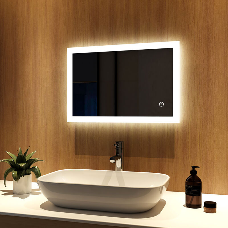 Miroir Lumineux de Salle de Bain 40x60 cm Meykoers Miroir led Mural Lumière Blanc Froide(6500k) - avec Interrupteur Tactile IP44