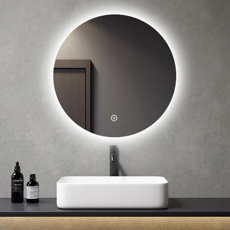 Meykoers Miroir Mural Rond lumineux, Miroir de salle de bain Rond LED Éclairage miroir Muraux