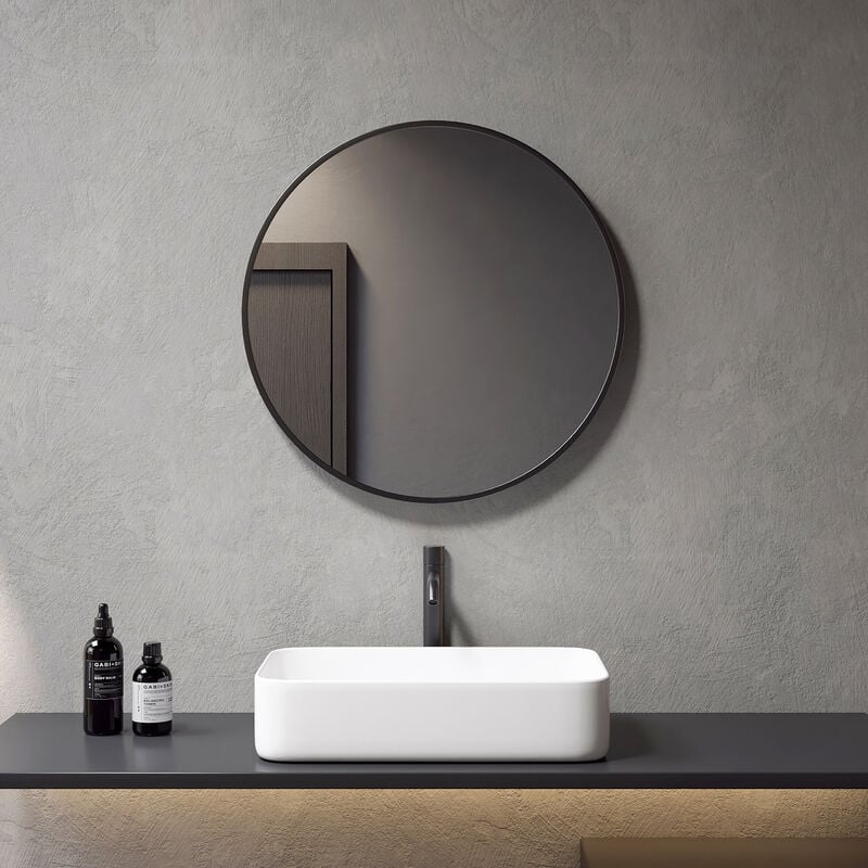 Meykoers - Miroir salle de bain rond Diamètre 70cm cadre Noir mat Miroir Mural