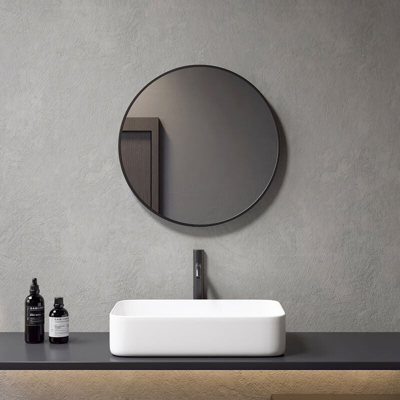 Meykoers - Miroir salle de bain rond Diamètre 60cm cadre Noir mat Miroir Mural
