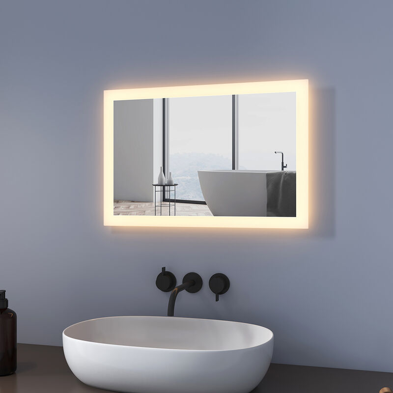 Miroir de salle de bain 40x60cm led Miroir Muraux avec éclairage Blanc Chaud, Interrupteur mural, 3000K Lumière Blanc Chaud - Meykoers