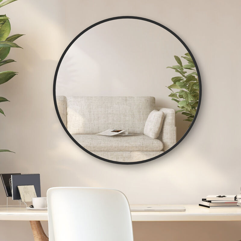 Modern Round Mirror Black Frame Wall Mounted Bathroom Mirror 50cm - Meykoers