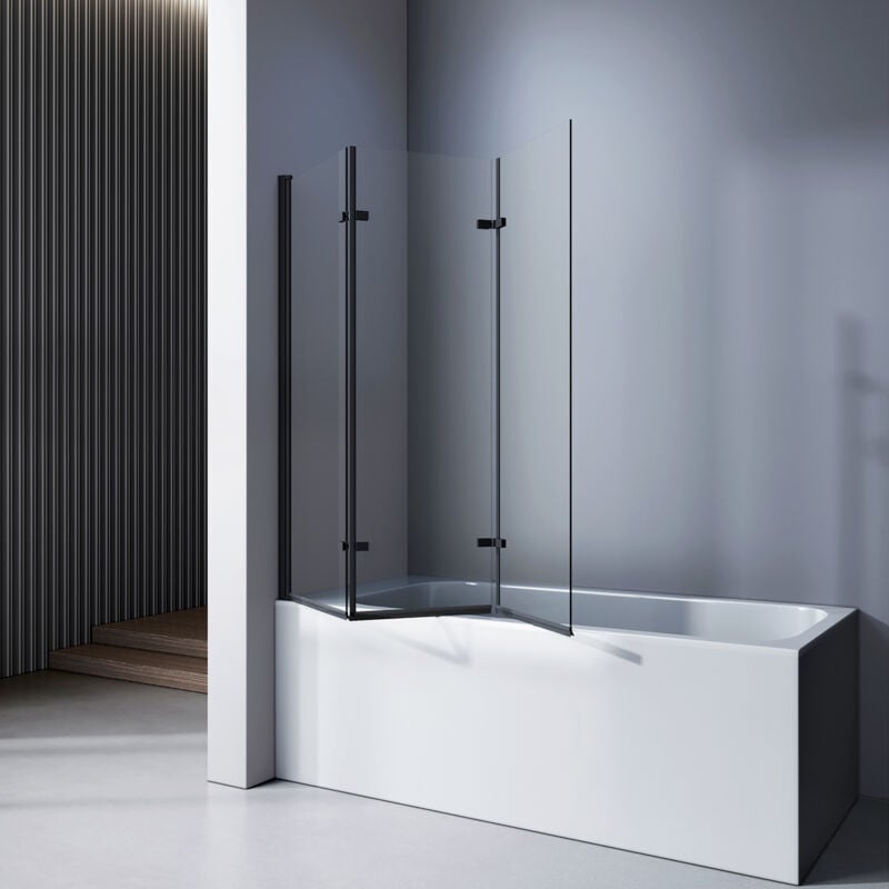 Meykoers - Pare-baignoire rabattable 120x140cm profilé noir mat 3 parties pliable de pivotant Pare baignoire 6mm nano glass