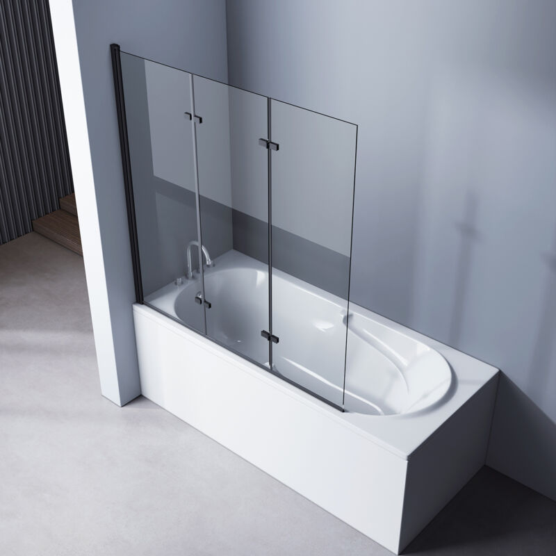 Meykoers - Pare baignoire 120x140cm Noir mat pivotant Rabattable 3 porte de baignoire , Verre trempé de 6 mm