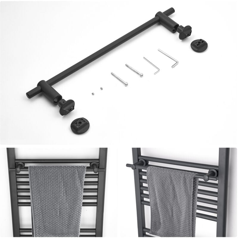 Meykoers Anthracite Porte-serviettes de Barre portante, Tringle à vêtements 460mm pour radiateur sèche-serviettes
