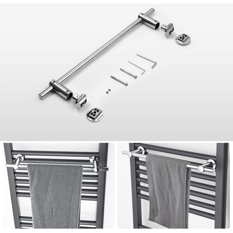 Chromé Porte-serviettes de Barre portante, Tringle à vêtements 460mm pour radiateur sèche-serviettes - Meykoers