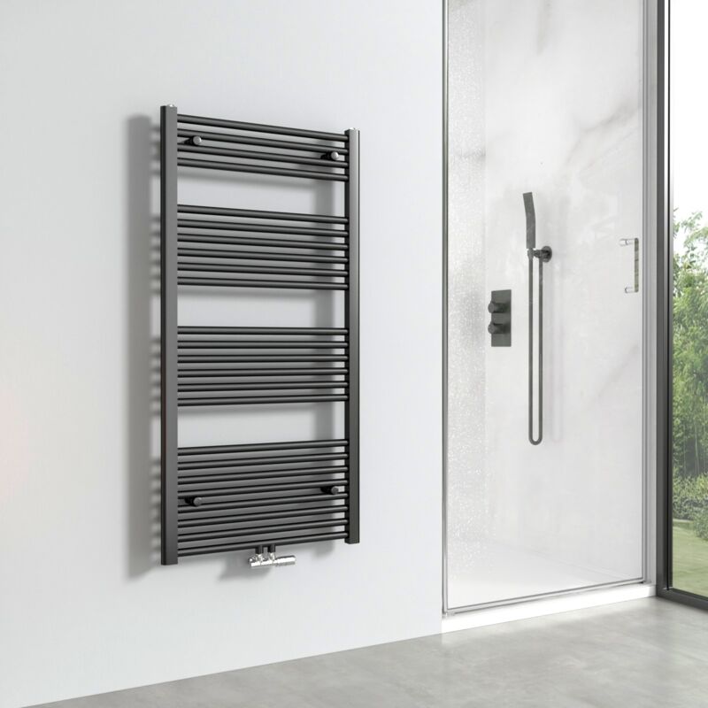 Radiateur sèche-serviettes 120x60cm Anthracite, Vertical sèche-serviette eau chaude 598W - Meykoers