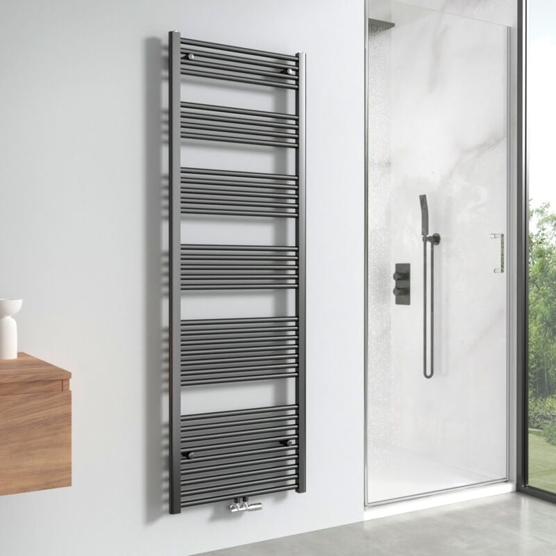 Radiateur sèche-serviettes 180x60cm Anthracite, Vertical sèche-serviette eau chaude 860W - Meykoers