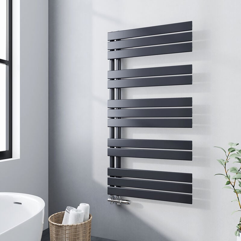 Radiateur sèche-Serviettes eau chaude 691W Anthracite Asymétrique à latérale ouverture 1176x600mm - Meykoers
