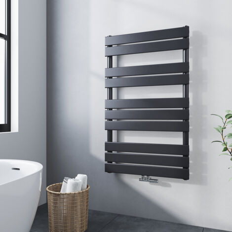 Meykoers Radiateur sèche-serviette Anthracite 100x60cm Sèche-serviette eau chaude, 555W lames plates chauffage eau chaude serviettes