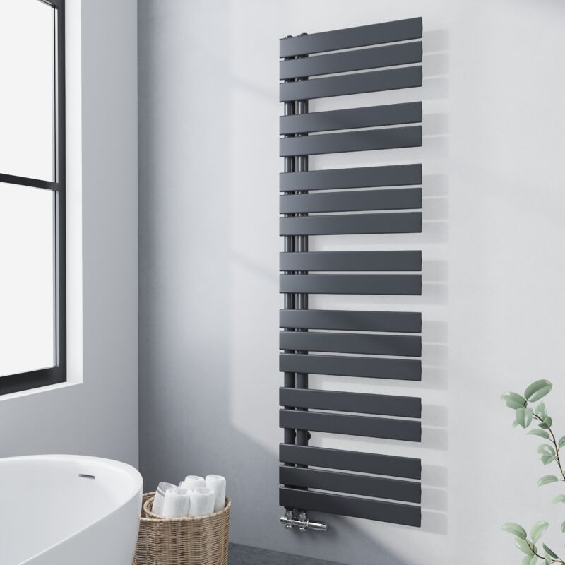 Meykoers Sèche serviette 1662 x 500mm Radiateur Sèche-serviette eau Chaude Asymétrique Lames plates ouverture latérale Design Anthracite 849W