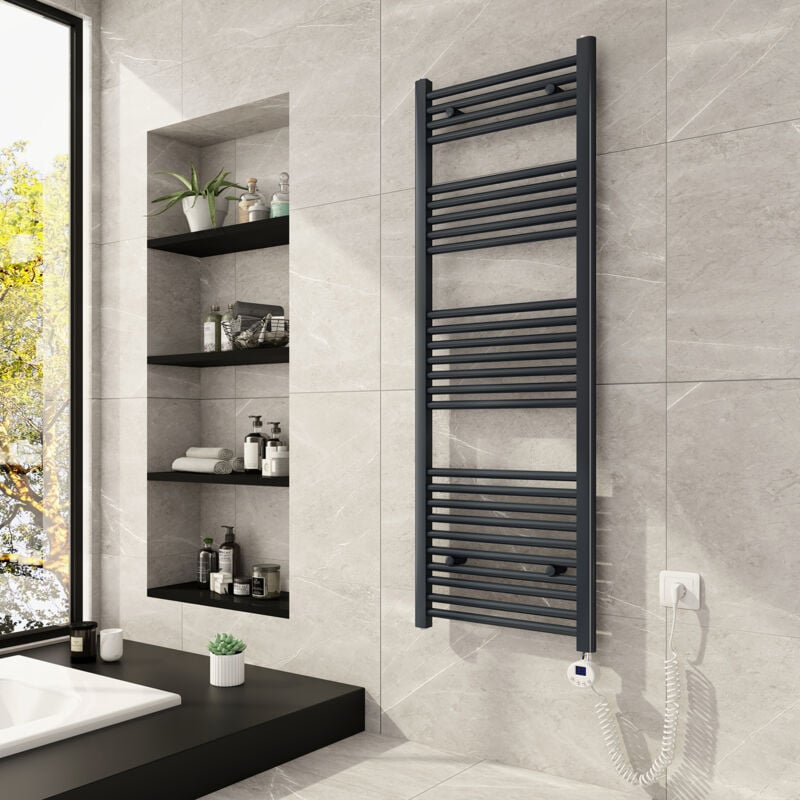 Radiateur Sèche-serviette électrique 140x50cm Anthracite Sèche-Serviettes électrique 568W - Meykoers