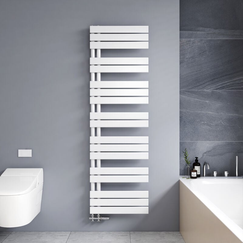 Sèche serviette 1662 x 500mm Radiateur Sèche-serviette eau Chaude Asymétrique Lames plates ouverture latérale Design Blanc 809W - Meykoers