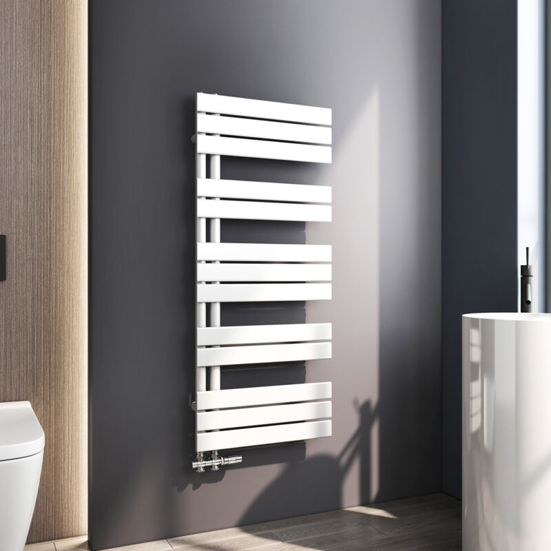 Meykoers - Sèche serviette 1176 x 500mm Radiateur Sèche-serviette eau Chaude Asymétrique Lames plates ouverture latérale Design Blanc 573W