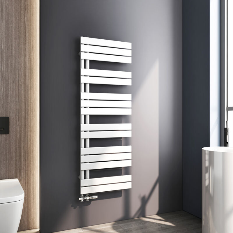 Meykoers - Sèche serviette 1385 x 500mm Radiateur Sèche-serviette eau Chaude Asymétrique Lames plates ouverture latérale Design Blanc 661W