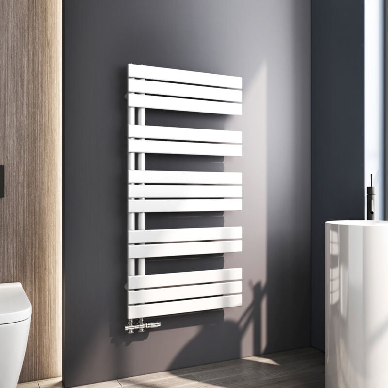 Meykoers - Sèche serviette 1176 x 600mm Radiateur Sèche-serviette eau Chaude Asymétrique Lames plates ouverture latérale Design Blanc 691W