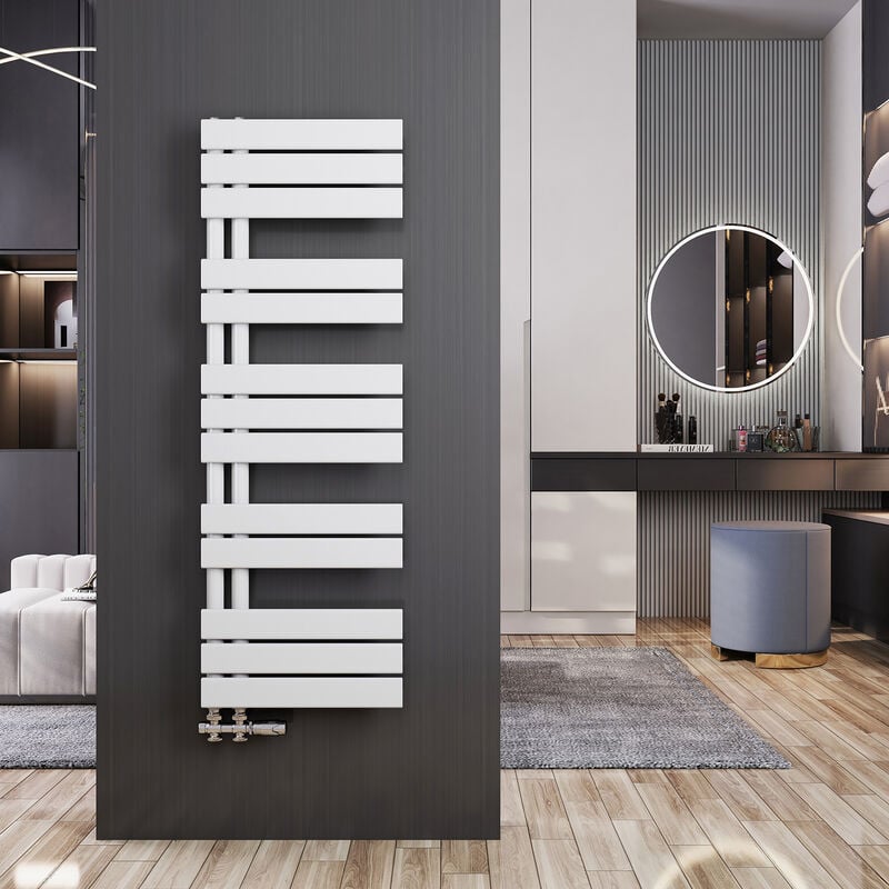 Meykoers - Sèche-serviette Blanc Asymétrique à latérale ouverture 1176x400mm Radiateur sèche-Serviettes eau chaude 494W