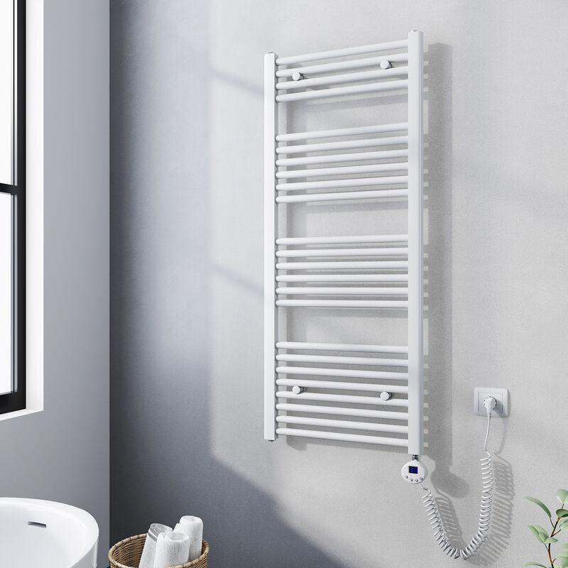 Meykoers Sèche-serviette électrique 120x50cm Radiateur électrique Sèche-serviette Blanc 500W, avec chauffé élément