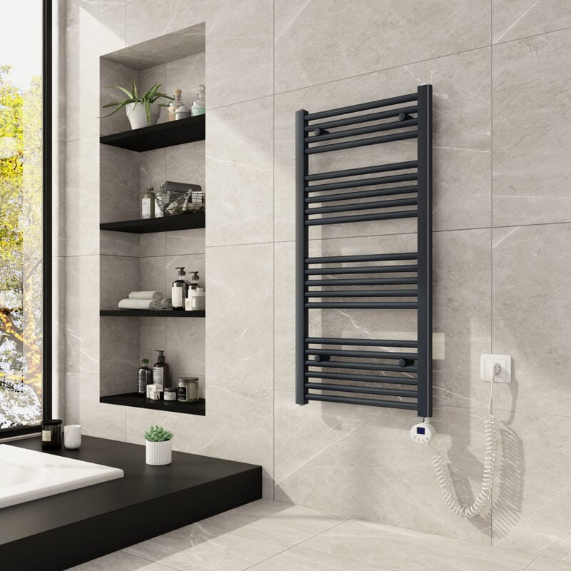 Sèche-serviette électrique Anthracite avec lcd chauffé élément, Radiateur Sèche-serviette électrique 100x50cm - Meykoers