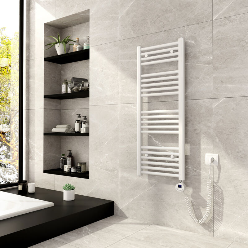 Sèche-serviette électrique Blanc 100x40cm électrique radiateur Sèche-serviette 300W, avec lcd Affichage chauffé élément - Meykoers