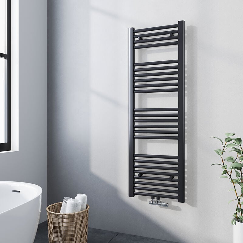 Sèche-Serviettes a eau chaude 120x40cm Radiateur Anthracite Chauffage connexion Central 427 Watts - Meykoers