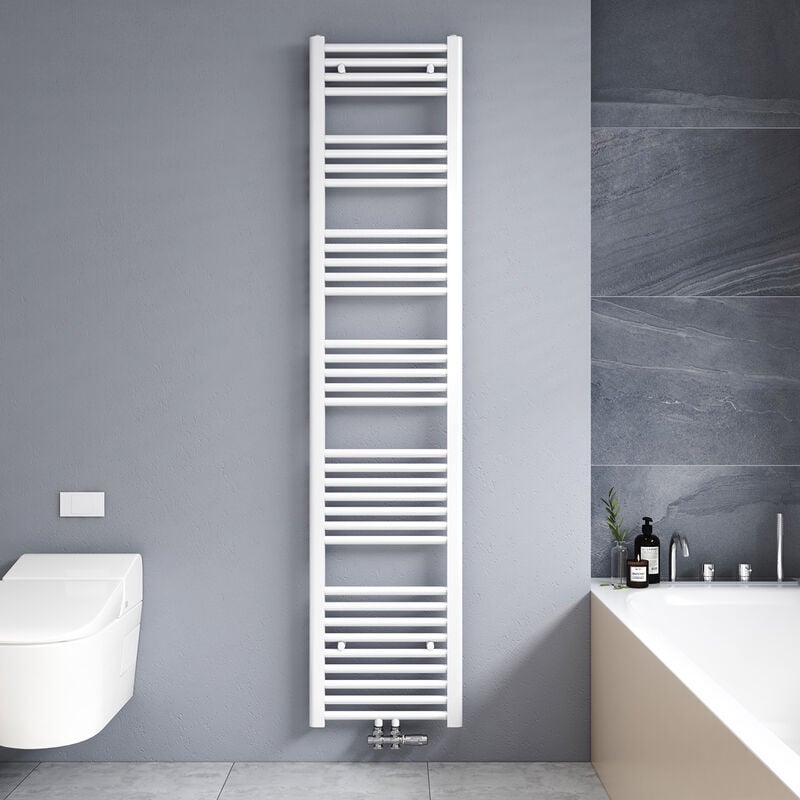 Sèche-Serviettes à eau Chaude 180x40cm Blanc design Radiateur connexion centrale 618 Watts - Meykoers
