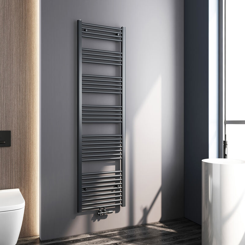 Sèche-Serviettes à eau Chaude Anthracite 180x50cm Radiateur vertical Connexion Central 739 Watts - Meykoers