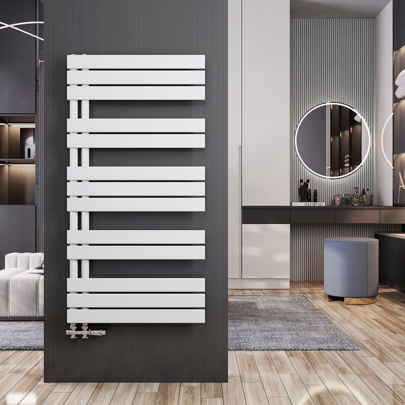 Sèche-Serviettes eau chaude Blanc 1176x600mm Radiateur Asymétrique à latérale ouverture 691W - Meykoers