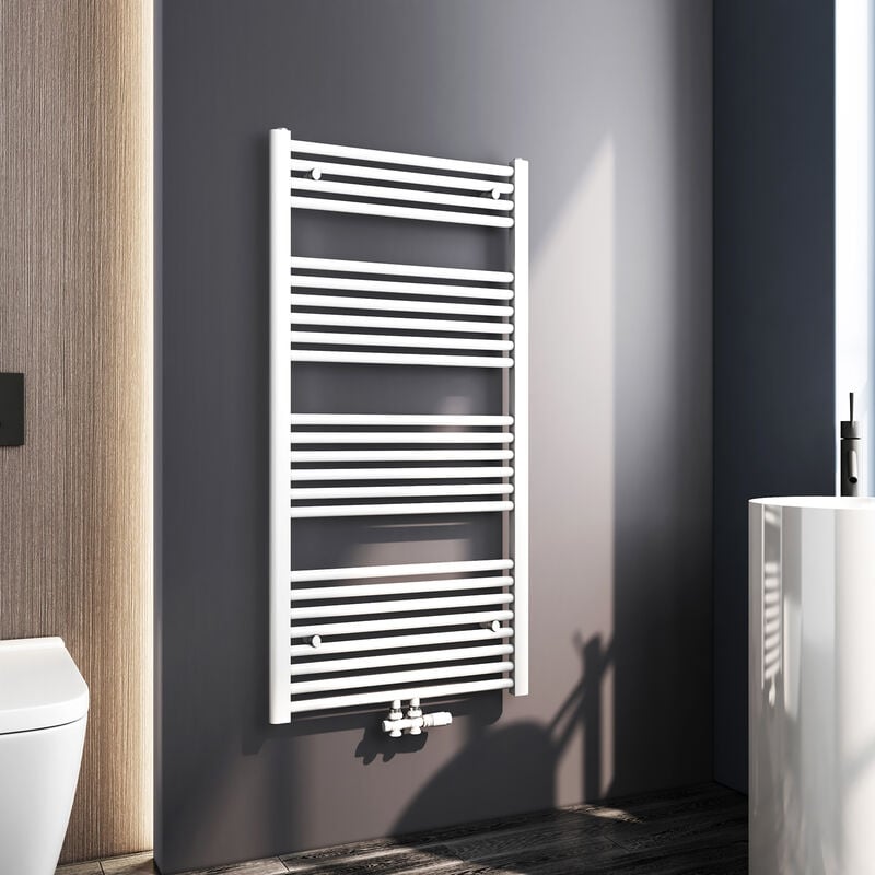 Sèche-Serviettes à eau Chaude 547 Watts Blanc vertical Radiateur connexion Central 120x60cm - Meykoers