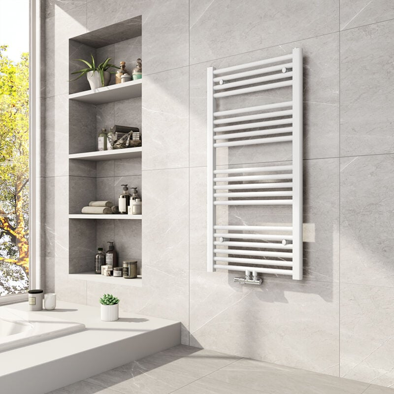Sèche-serviette à eau chaude 1000x500mm Blanc vertical Radiateur eau chaude, 427W Sèche-serviette chauffage central - Meykoers