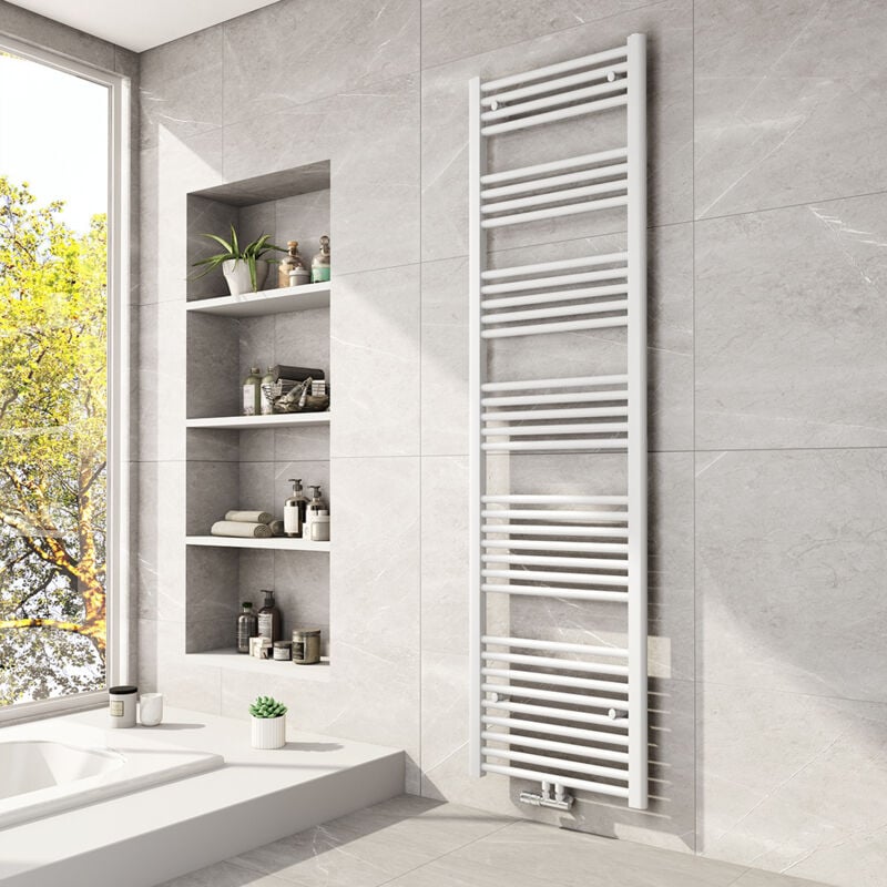 Sèche-serviette à eau chaude 1800x500mm Blanc vertical Radiateur eau chaude, 739W Sèche-serviette chauffage central - Meykoers