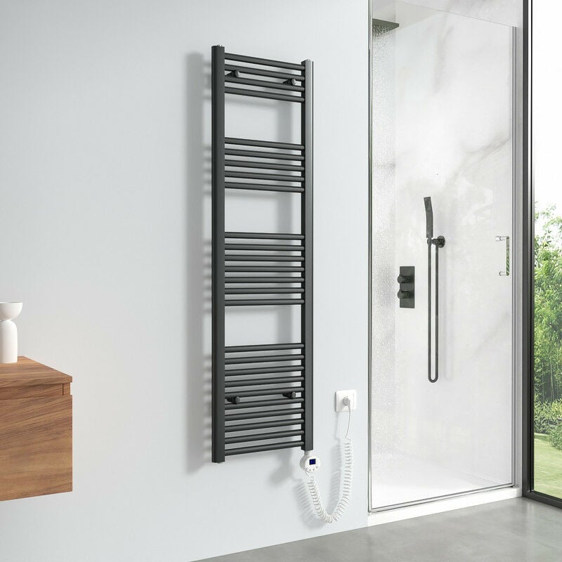 Sèche-serviettes électrique avec élément chauffant thermostat 476W, Anthracite radiateur électrique sèche-serviettes 140x40cm - Meykoers