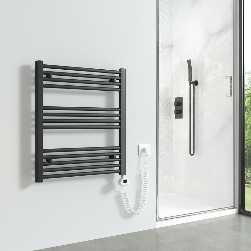 Sèche-serviettes électrique avec élément chauffant thermostat 330W, Anthracite radiateur électrique sèche-serviettes 70x60cm - Meykoers