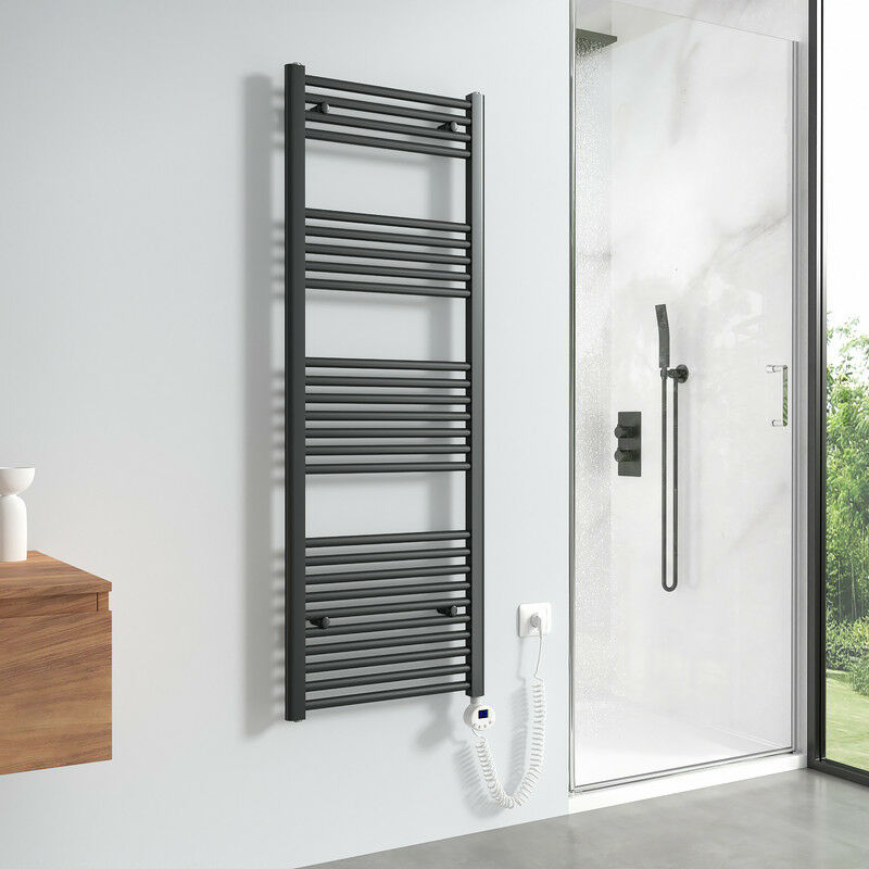 Sèche-serviettes électrique avec élément chauffant thermostat 568W, Anthracite radiateur électrique sèche-serviettes 140x50cm - Meykoers