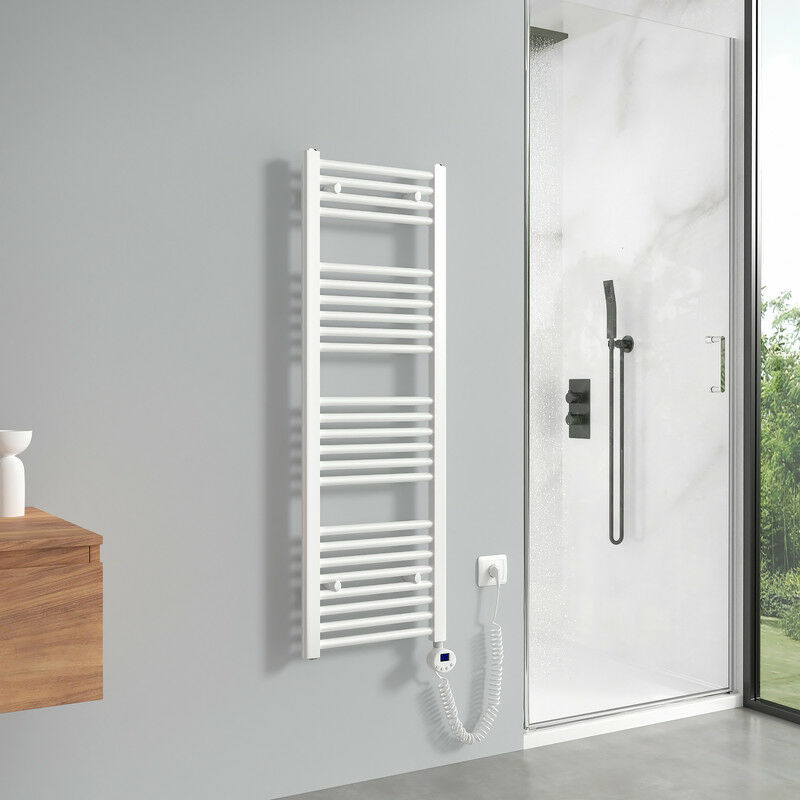 Sèche-serviettes électrique avec élément chauffant thermostat 500W, blanc radiateur électrique sèche-serviettes 120x40cm - Meykoers