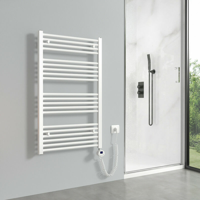 Meykoers - sèche-serviettes électrique avec élément chauffant thermostat 500W, blanc radiateur électrique sèche-serviettes 100x60cm